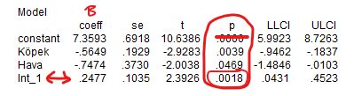 spss process Moderation Düzenleyici Değişken Analizi tablo 1