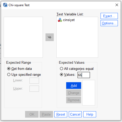 tek örneklem ki kare testi spss 4