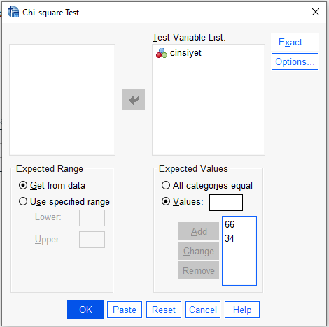 tek örneklem ki kare testi spss 5