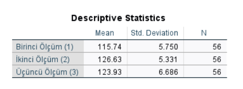 spss tekrarlı anova descriptives tablosu